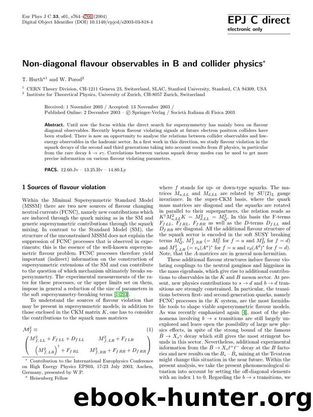 LNCS 1 - Non-diagonal flavour observables in B and collider physics by T. Hurth & W. Porod