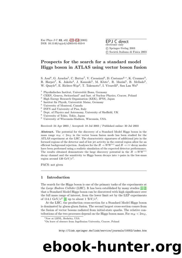 LNCS 1 - Prospects for the search for a standard model Higgs boson in ATLAS using vector boson fusion by unknow