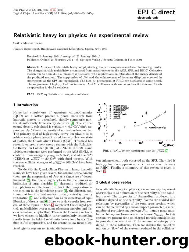 LNCS 1 - Relativistic heavy ion physics: An experimental review by Saskia Mioduszewski