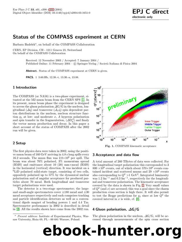 LNCS 1 - Status of the COMPASS experiment at CERN by Barbara Badelek