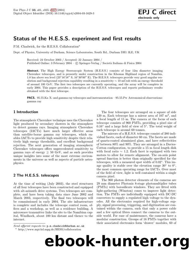 LNCS 1 - Status of the H.E.S.S. experiment and first results by P.M. Chadwick