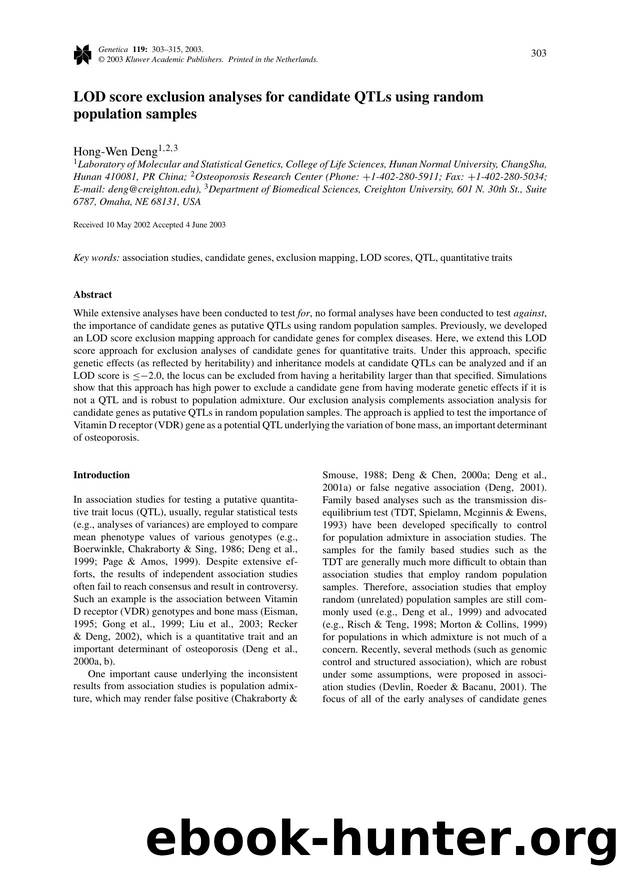 LOD Score Exclusion Analyses for Candidate QTLs using Random Population Samples by Unknown