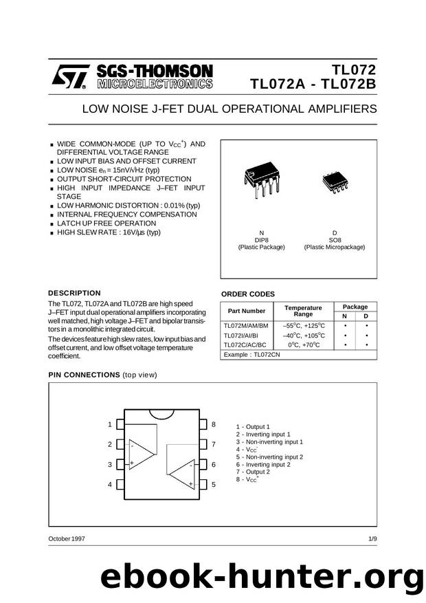 LOW NOISE DUAL JFET OP-AMPS by STMicroelectronics