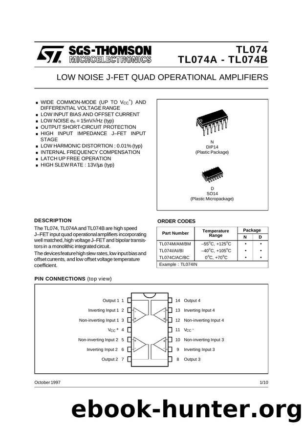 LOW NOISE QUAD JFET OP-AMPS by STMicroelectronics