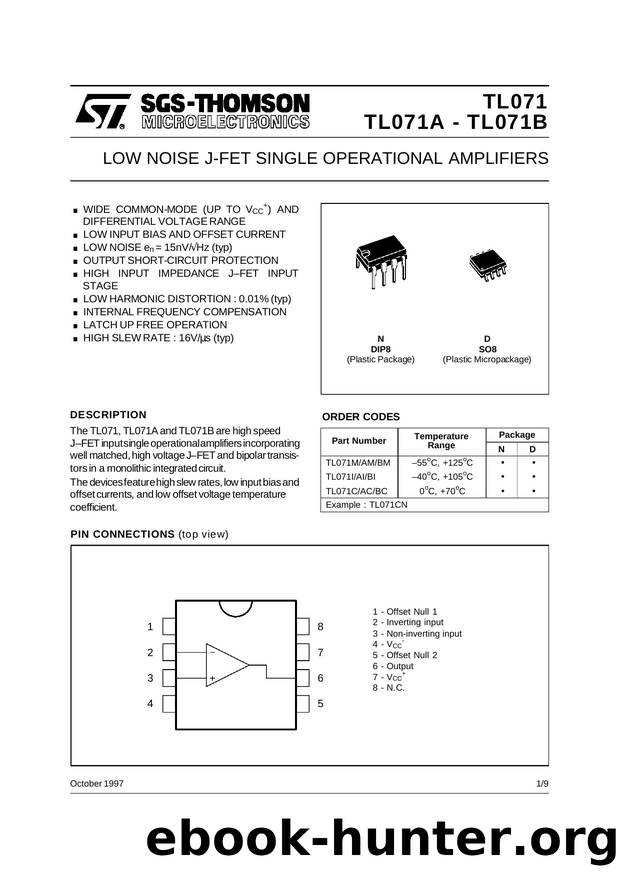 LOW NOISE SINGLE JFET OP-AMPS by STMicroelectronics