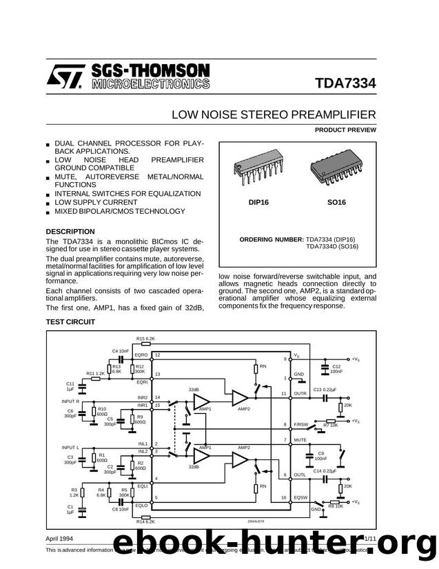 LOW NOISE STEREO AMPLIFIER by SGS-THOMSON Microelectronics