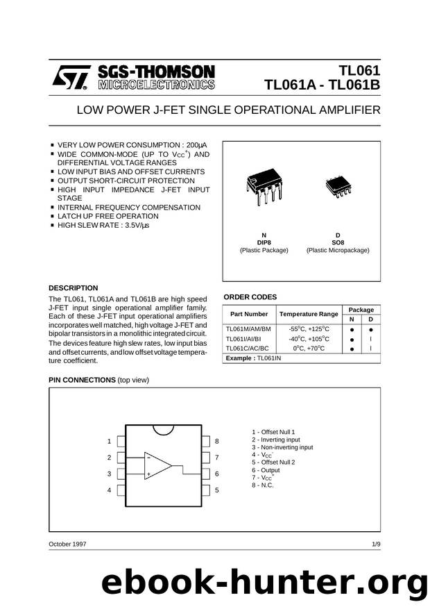 LOW POWER SINGLE JFET OP-AMPS by STMicroelectronics