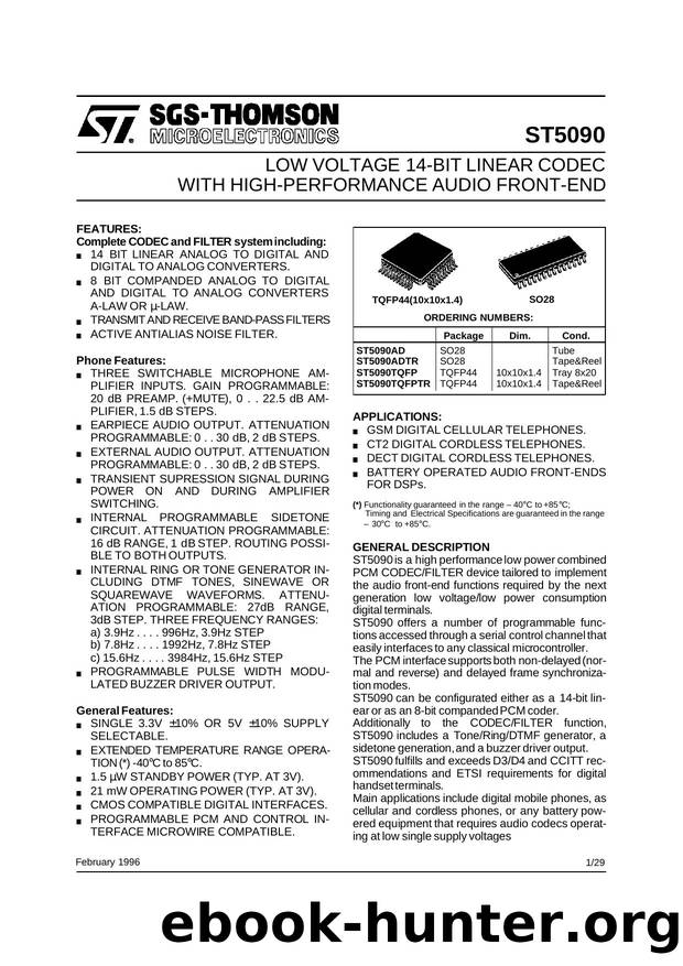 LOW VOLTAGE 14-BIT LINEAR CODEC WITH HIGH-PERFORMANCE AUDIO FRONT-END by SGS-THOMSON Microelectronics