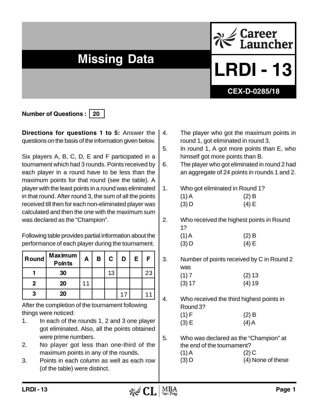 LRDI-13 Missing Data with Solutions by pdf