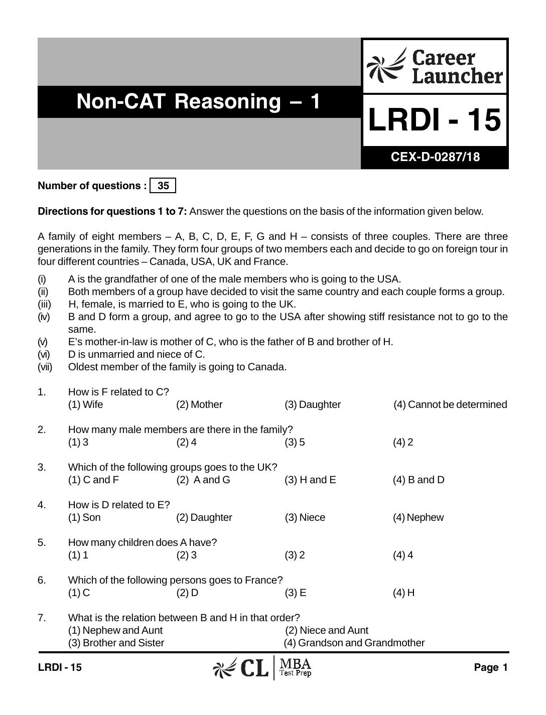 LRDI-15 Non Cat Reasoning 1 with Solutions by pdf