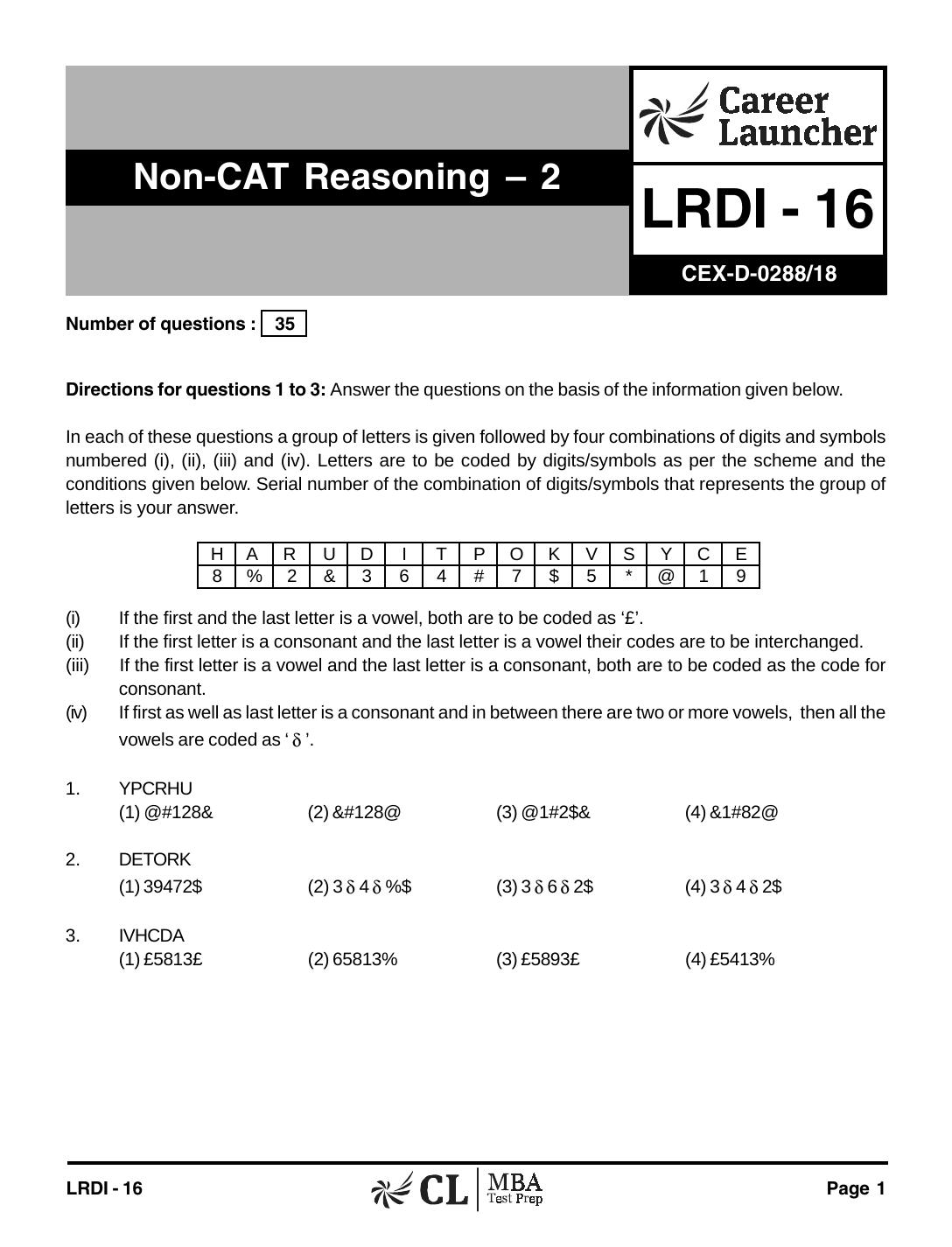 LRDI-16 Non Cat Reasoning 2 with Solutions by pdf