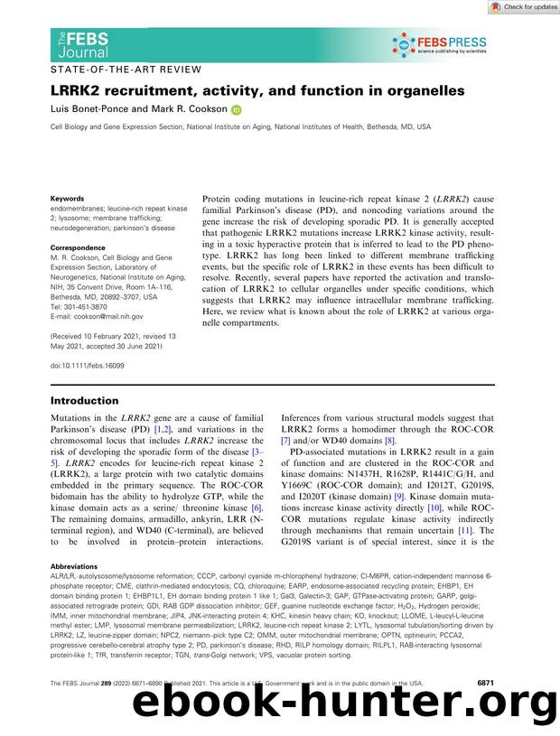 LRRK2 recruitment, activity, and function in organelles by Unknown