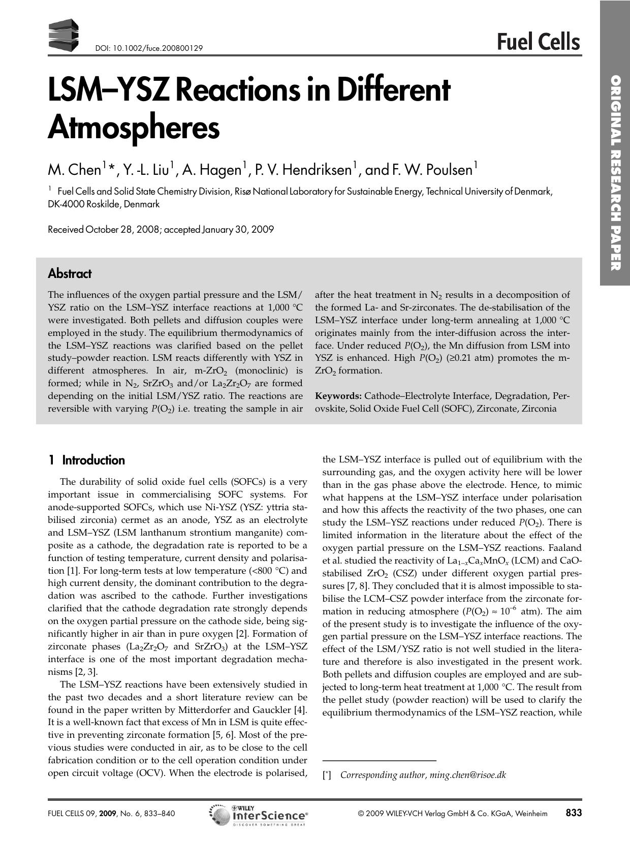 LSM-YSZ Reactions in Different Atmospheres by Unknown