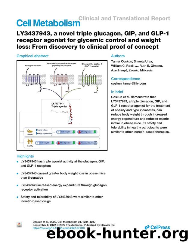 LY3437943, a novel triple glucagon, GIP, and GLP-1 receptor agonist for glycemic control and weight loss: From discovery to clinical proof of concept by unknow