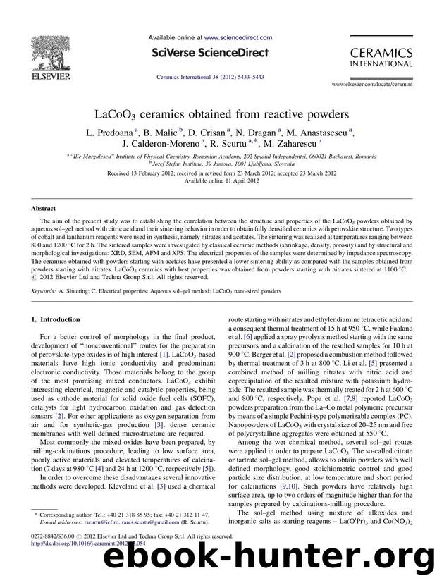 LaCoO3 ceramics obtained from reactive powders by L. Predoana