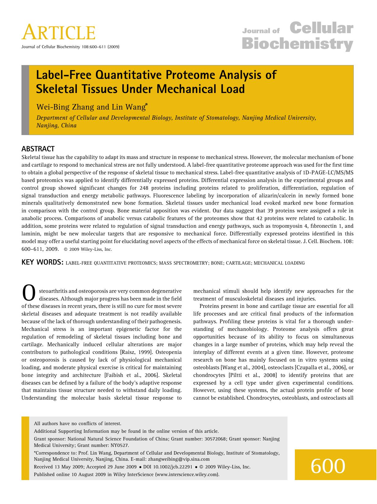 Label-free quantitative proteome analysis of skeletal tissues under mechanical load by Unknown