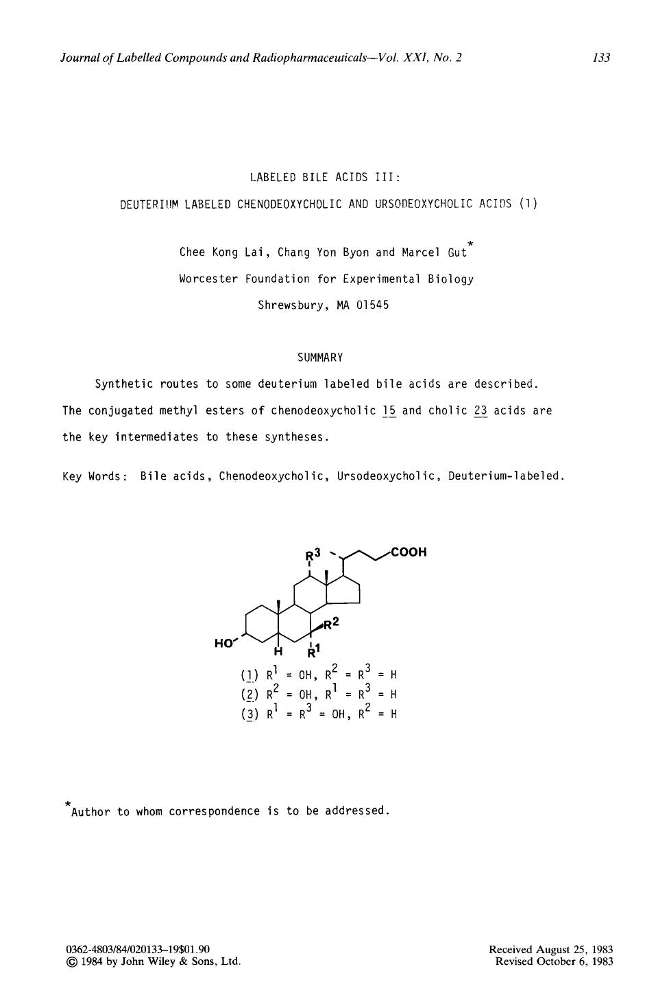 Labeled bile acids III: Deuterium labeled chenodeoxycholic and ursodeoxycholic acids by Unknown