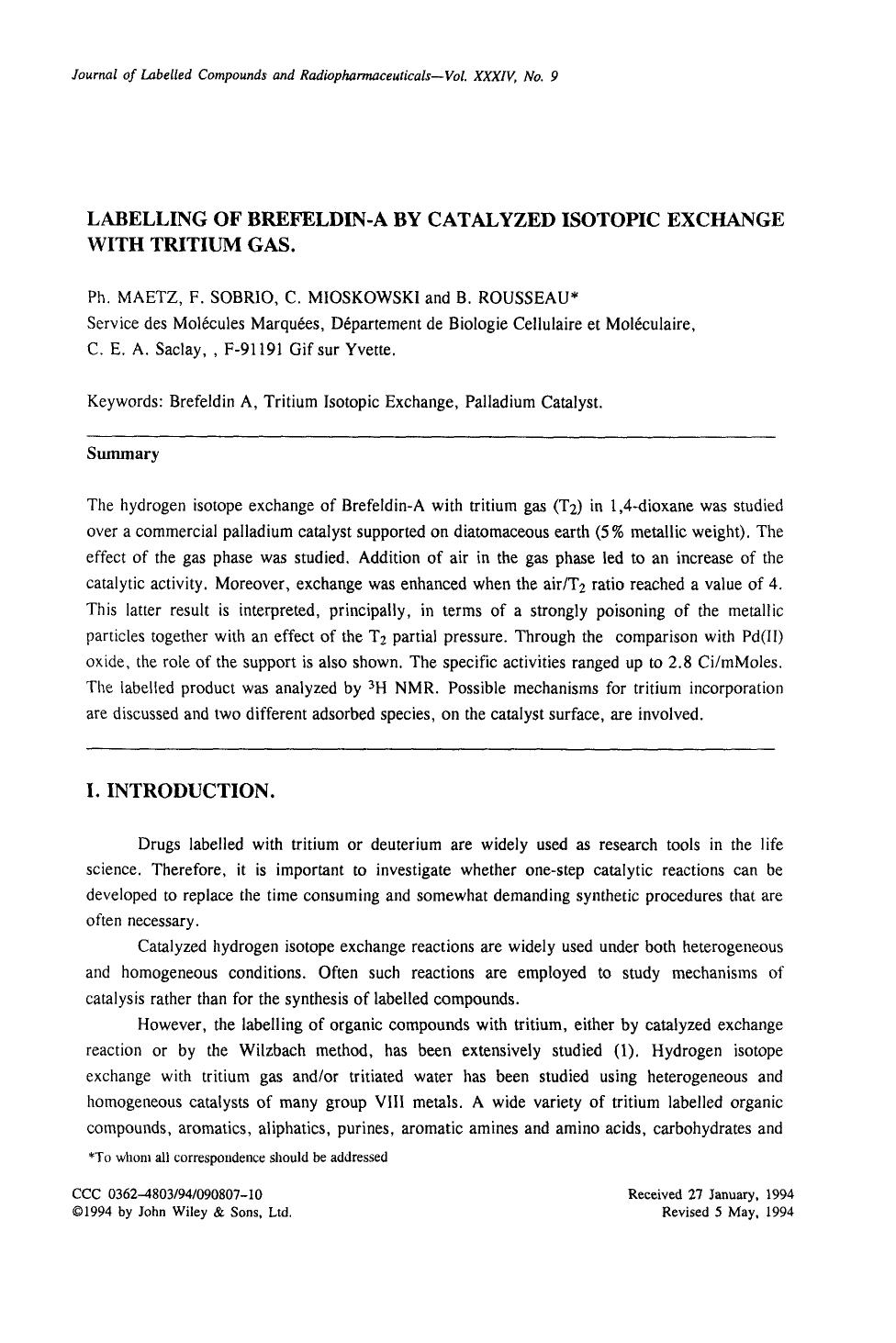 Labelling of brefeldin-a by catalyzed isotopic exchange with tritium gas by Unknown