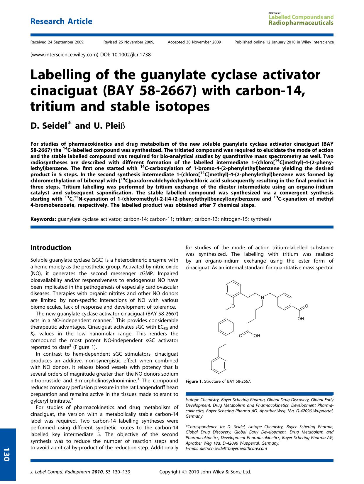 Labelling of the guanylate cyclase activator cinaciguat (BAY 58?2667) with carbon?14, tritium and stable isotopes by Unknown