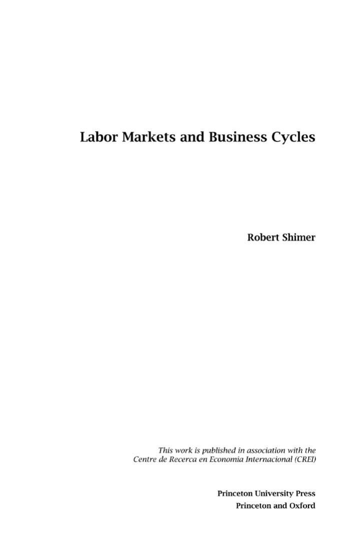 Labor Markets and Business Cycles by Robert Shimer