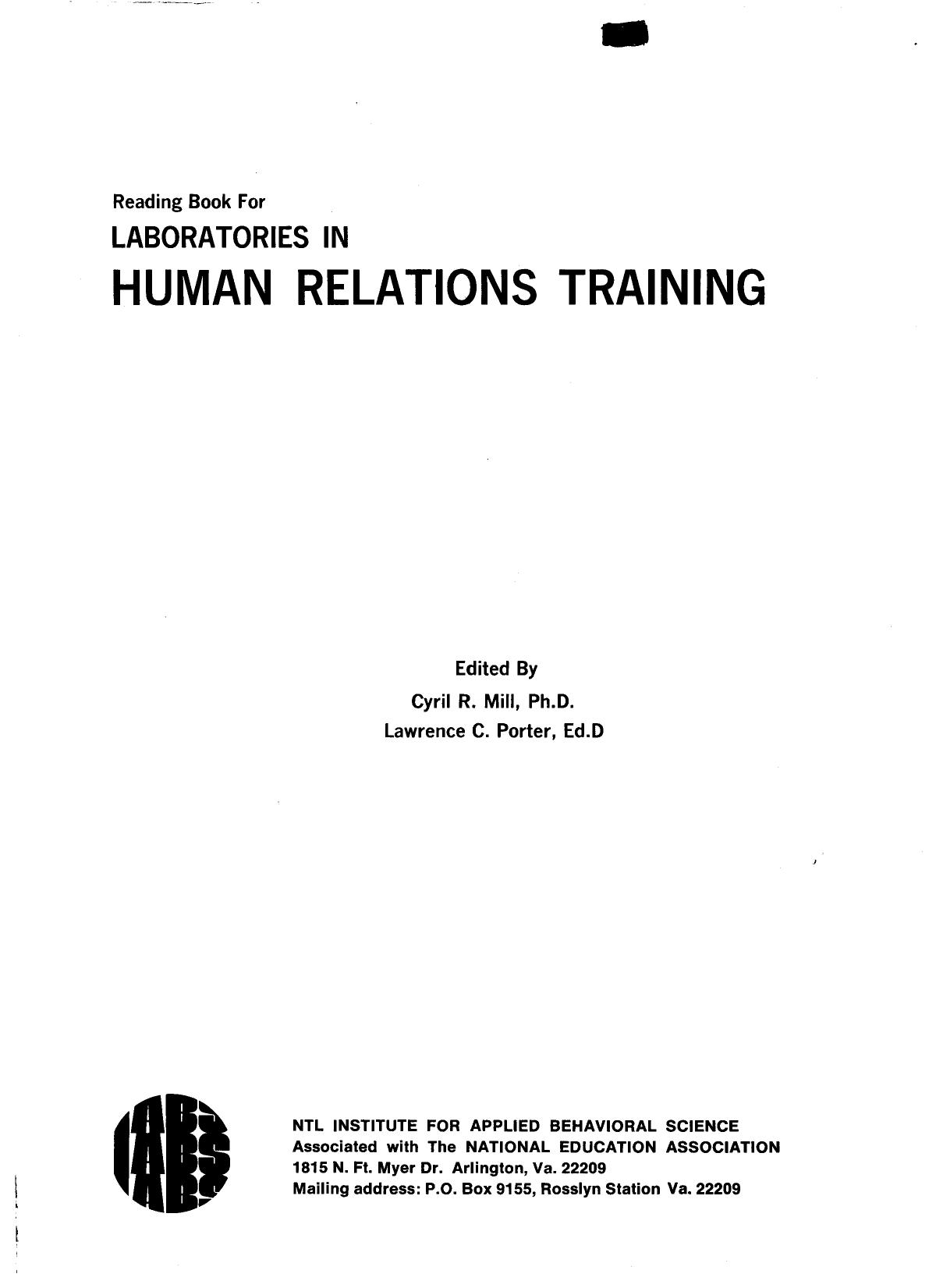 Laboratories In Human Relations Training-NTL NEA-IABS-Edited By C Mill-L Porter-1972-91pgs-GOV-EDU by Unknown