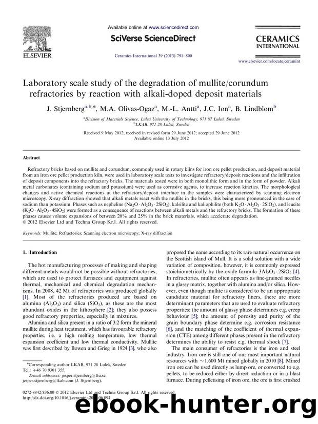 Laboratory scale study of the degradation of mullitecorundum refractories by reaction with alkali-doped deposit materials by J. Stjernberg & M.A. Olivas-Ogaz & M.-L. Antti & J.C. Ion & B. Lindblom