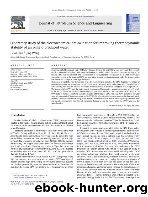 Laboratory study of the electrochemical pre-oxidation for improving thermodynamic stability of an oilfield produced water by Gexin You