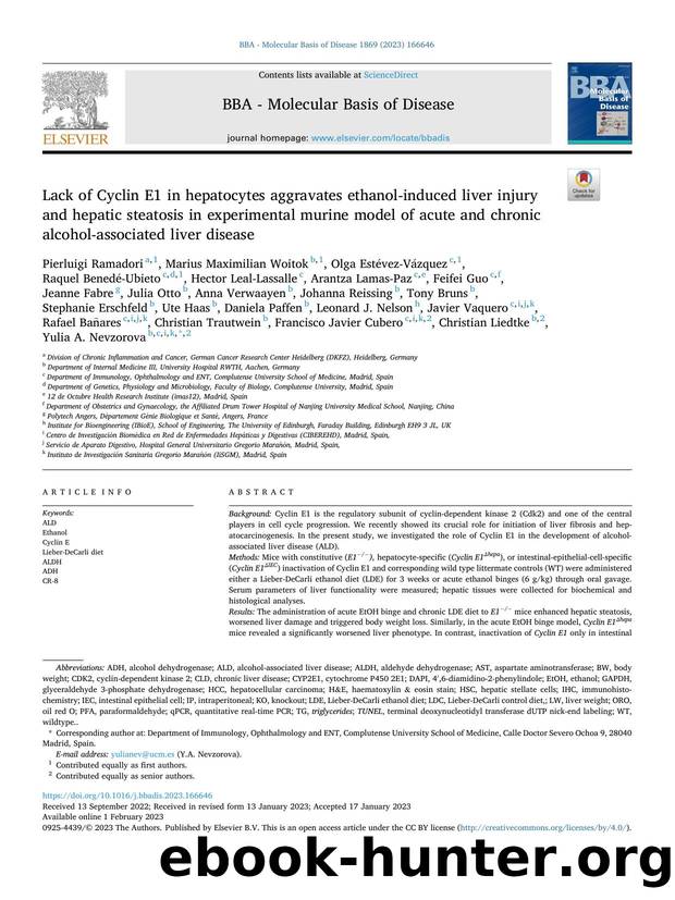 Lack of Cyclin E1 in hepatocytes aggravates ethanol-induced liver injury and hepatic steatosis in experimental murine model of acute and chronic alcohol-associated liver disease by unknow
