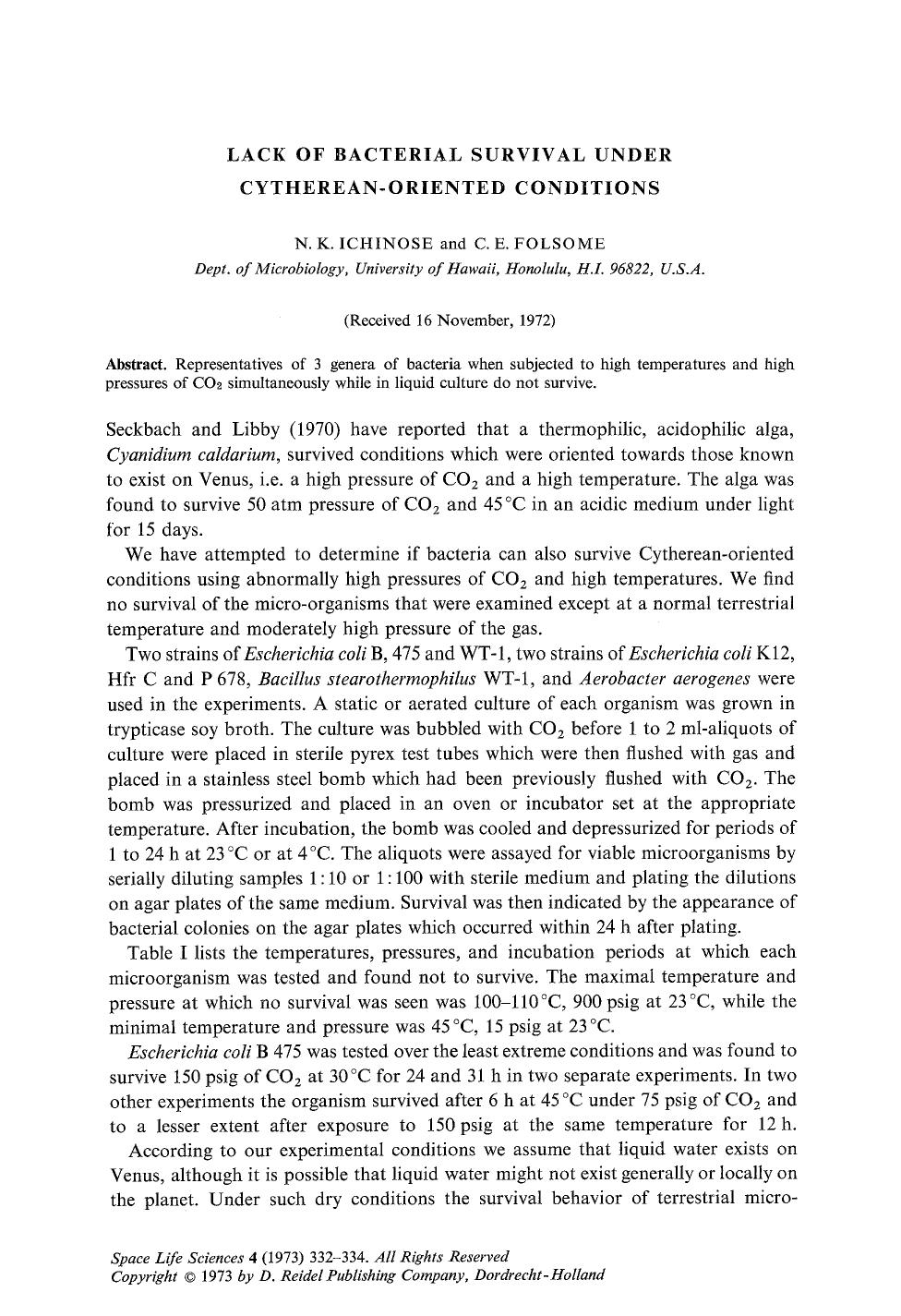 Lack of bacterial survival under Cytherean-oriented conditions by Unknown