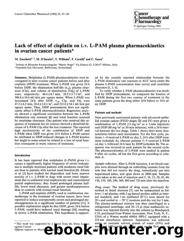 Lack of effect of cisplatin on i. v. L-PAM plasma pharmacokinetics in ovarian cancer patients by Unknown