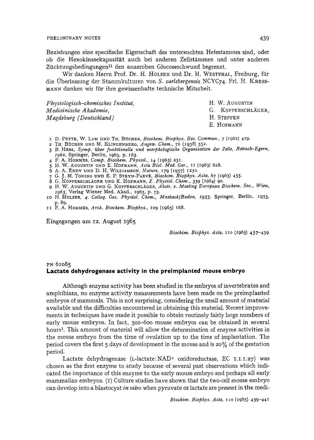 Lactate dehydrogenase activity in the preimplanted mouse embryo by Ralph L. Brinster