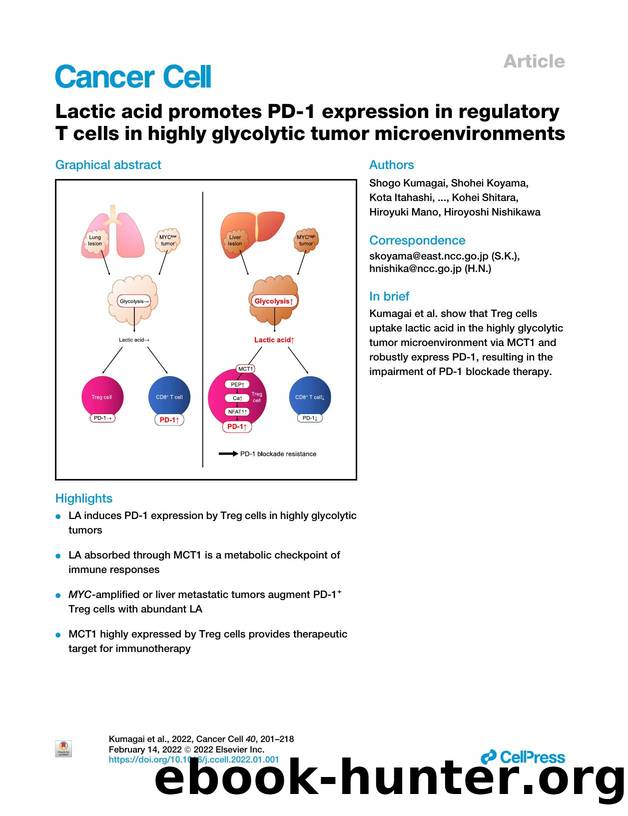 Lactic acid promotes PD-1 expression in regulatory T&nbsp;cells in highly glycolytic tumor microenvironments by unknow