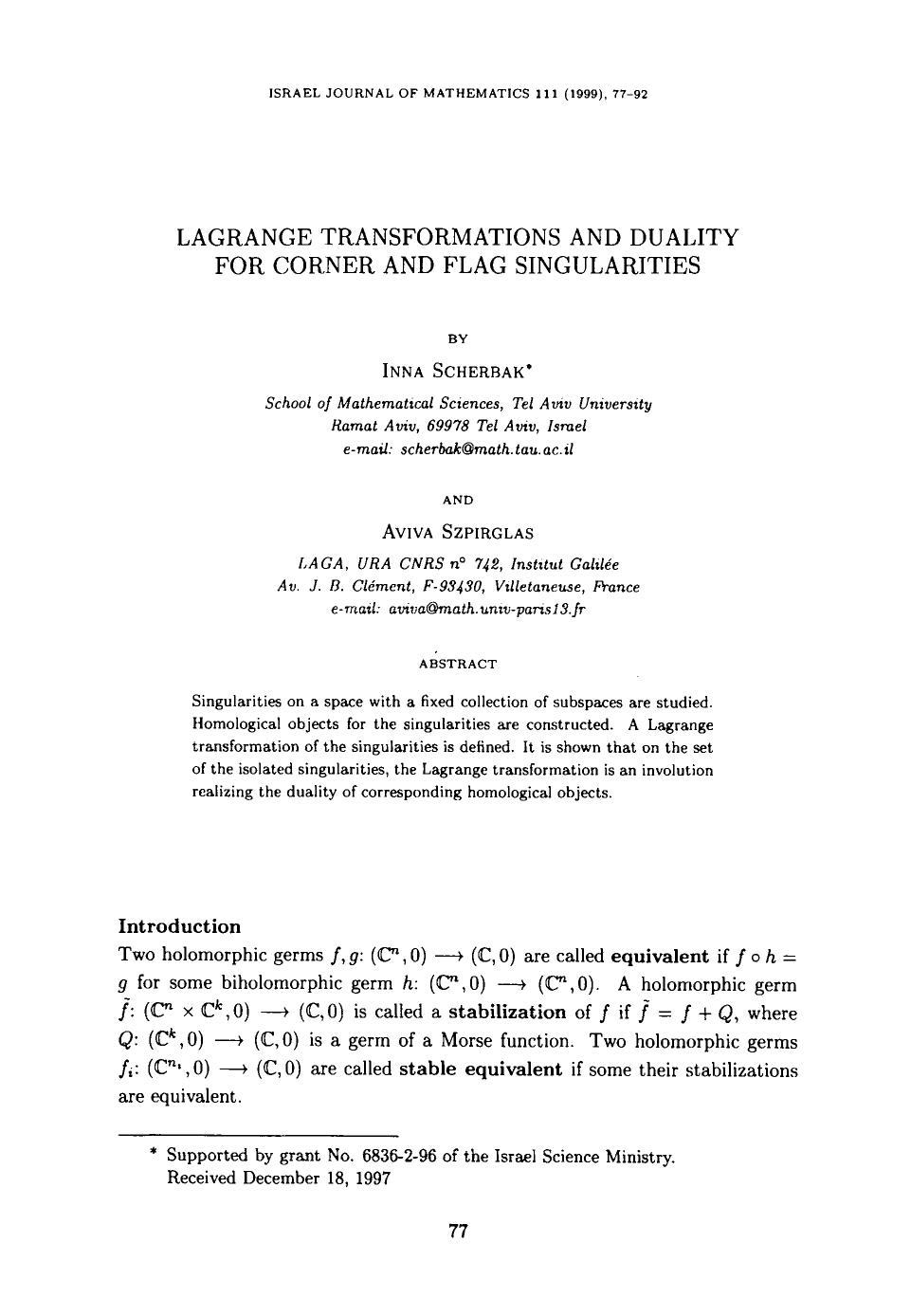 Lagrange transformations and duality for corner and flag singularities by Unknown