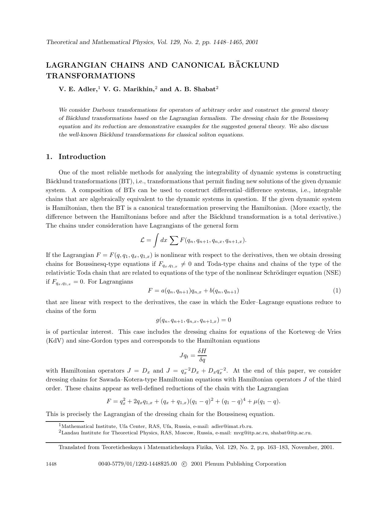 Lagrangian Chains and Canonical B&#x00E4;cklund Transformations by Unknown