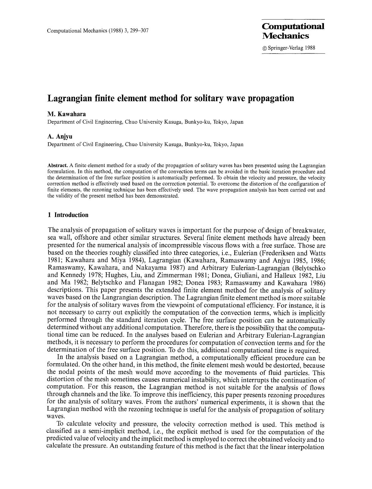 Lagrangian finite element method for solitary wave propagation by Unknown