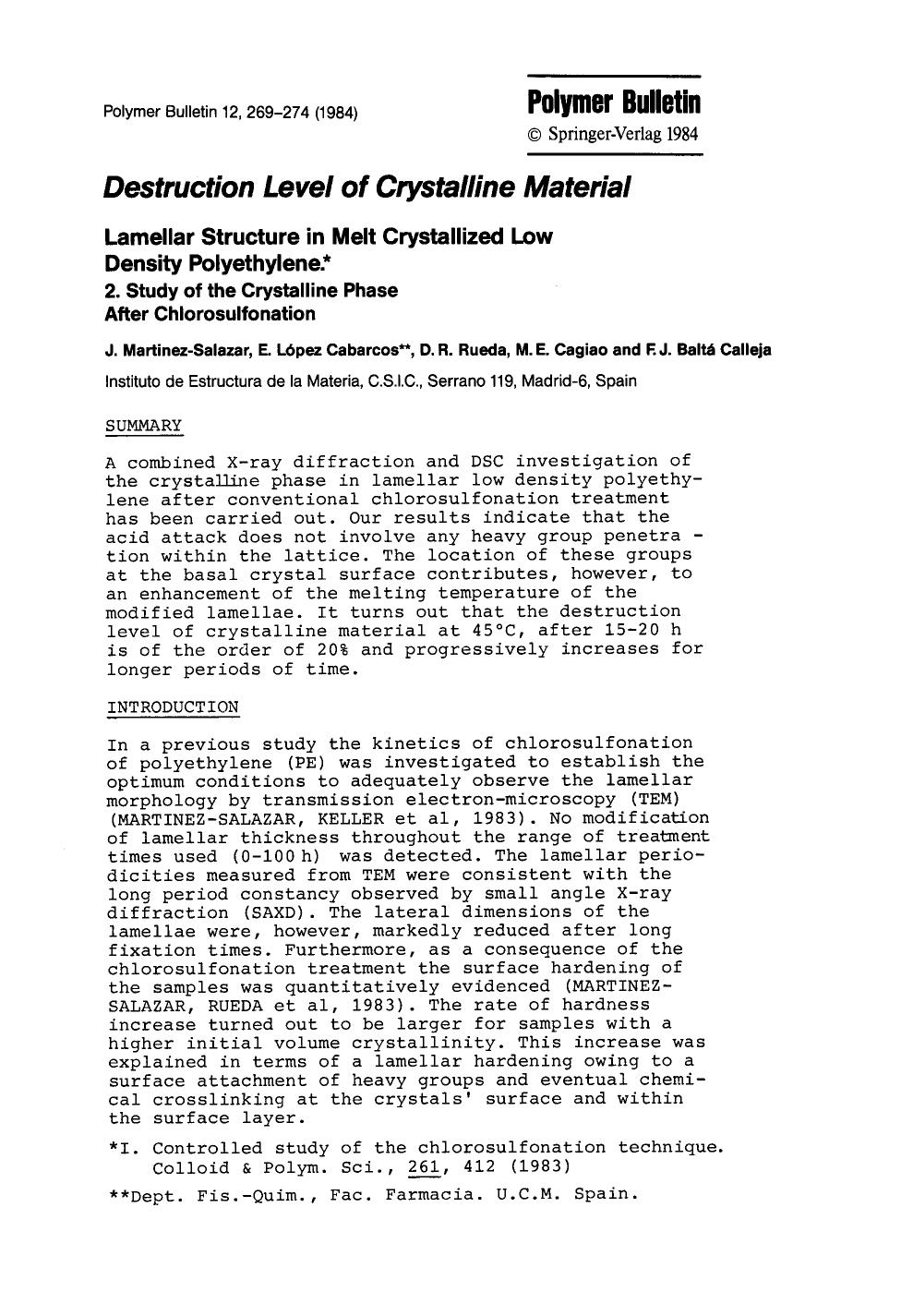 Lamellar structure in melt crystallized low density polyethylene by Unknown