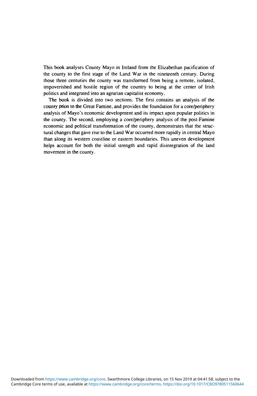 Land and Popular Politics in Ireland: County Mayo from the Plantation to the Land War by Donald E. Jordan