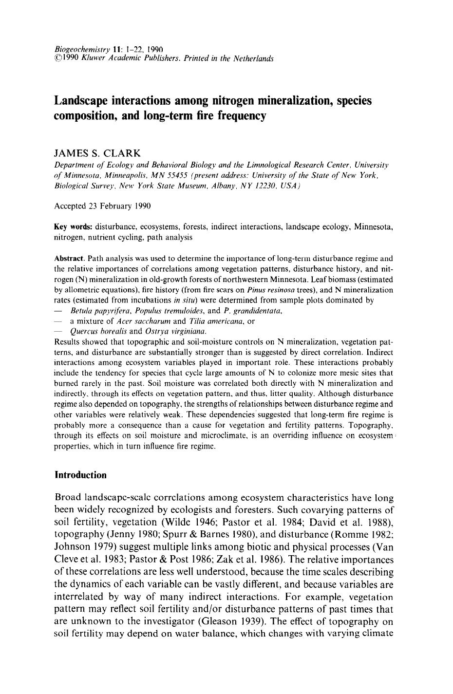 Landscape interactions among nitrogen mineralization, species composition, and long-term fire frequency by Unknown