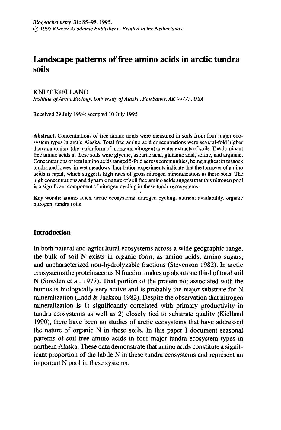 Landscape patterns of free amino acids in arctic tundra soils by Unknown