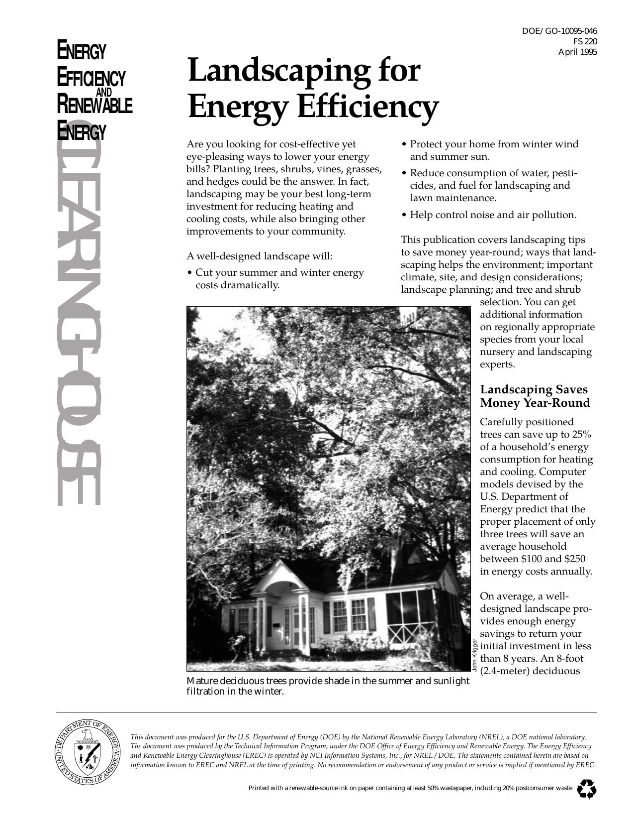 Landscaping for Energy Efficiency by Unknown