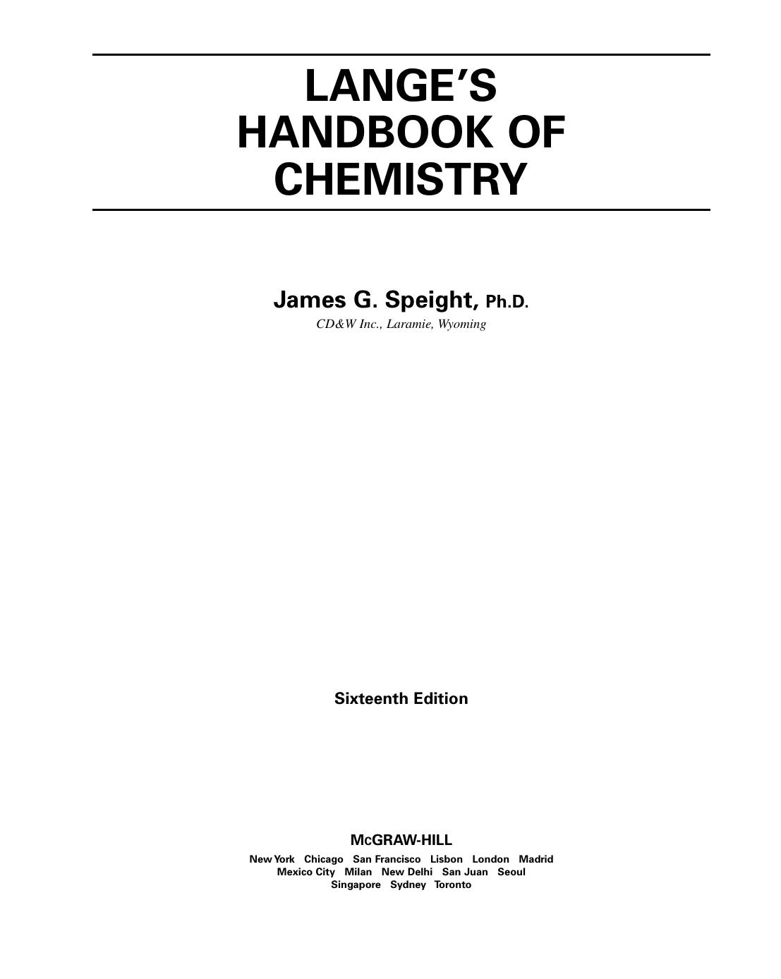 Lange's Handbook of Chemistry [70th Anniversary Edition] by Unknown