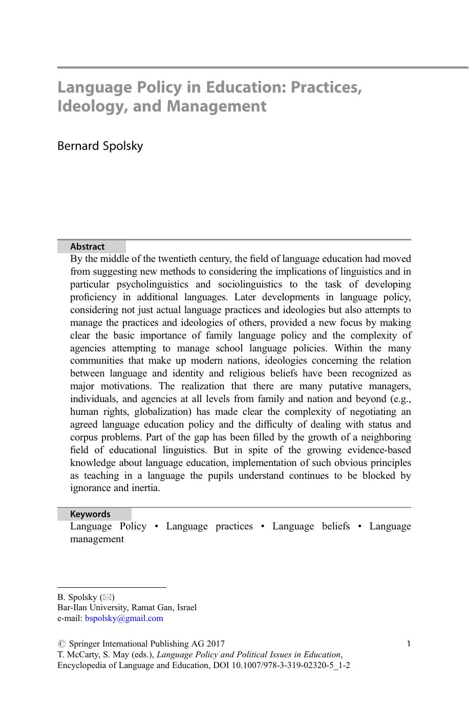 Language Policy and Political Issues in Education by Teresa McCarty Stephen May (eds.)