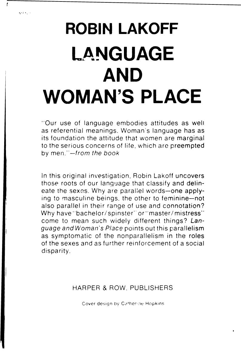 Language and woman's place by Robin Tolmach Lakoff