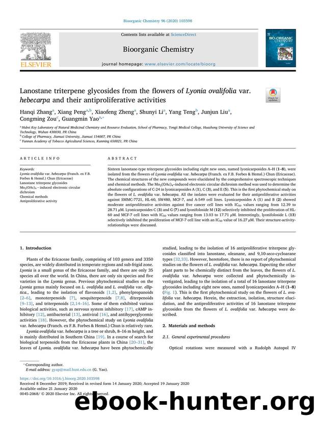 Lanostane triterpene glycosides from the flowers of Lyonia ovalifolia var. hebecarpa and their antiproliferative activities by unknow