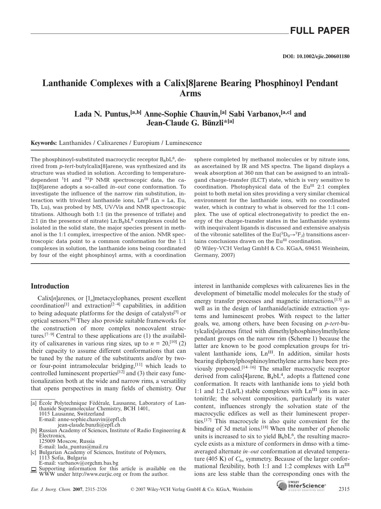 Lanthanide Complexes with a Calix[8]arene Bearing Phosphinoyl Pendant Arms by Unknown