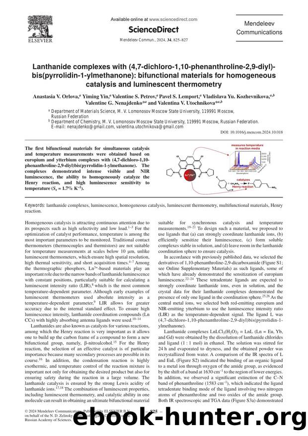 Lanthanide complexes with (4,7-dichloro-1,10-phenanthroline-2,9-diyl)bis(pyrrolidin-1-ylmethanone): bifunctional materials for homogeneous catalysis and luminescent thermometry by unknow