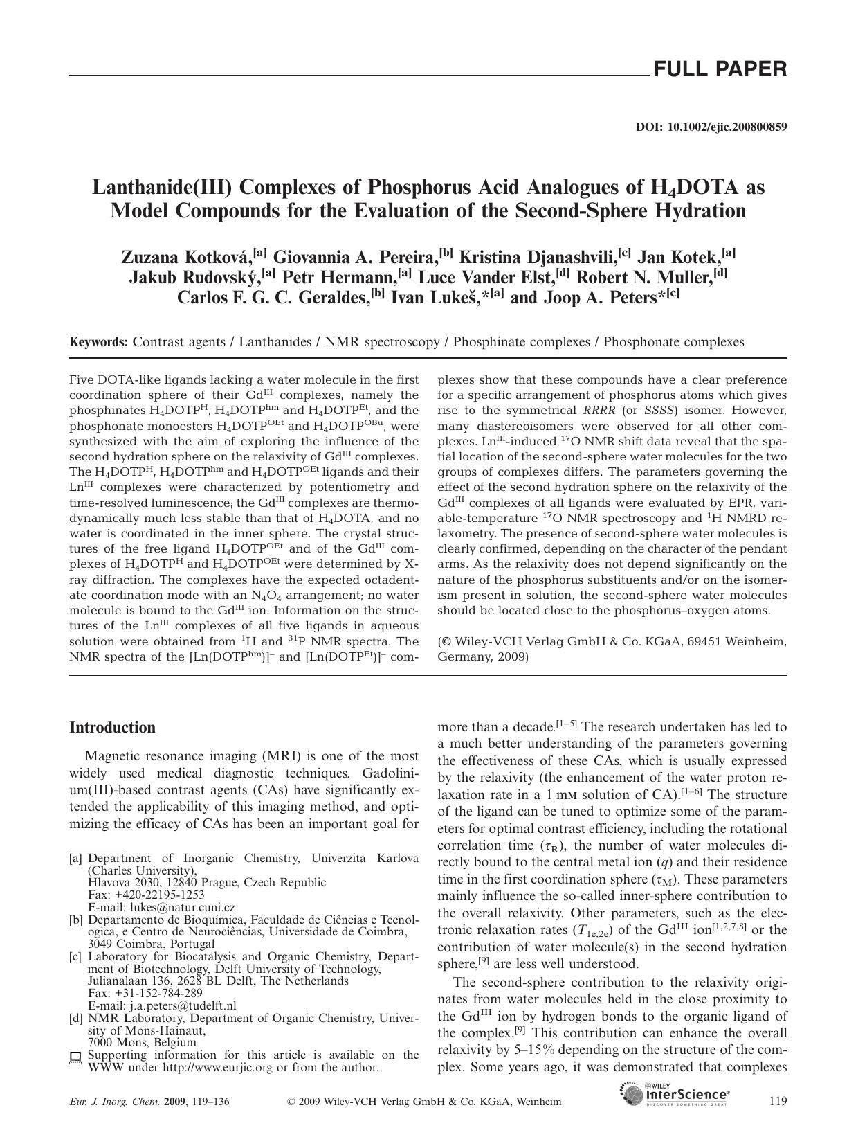 Lanthanide(III) Complexes of Phosphorus Acid Analogues of H4DOTA as Model Compounds for the Evaluation of the Second-Sphere Hydration by Unknown
