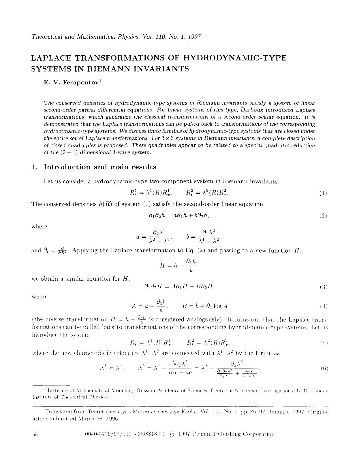 Laplace transformations of hydrodynamic-type systems in Riemann invariants by Unknown