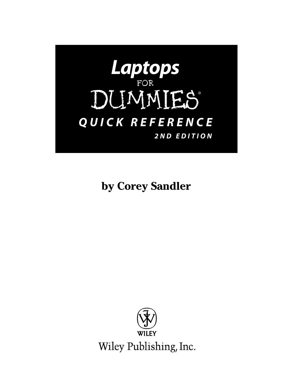 Laptops for Dummies Quick Reference 2nd Edition by Unknown