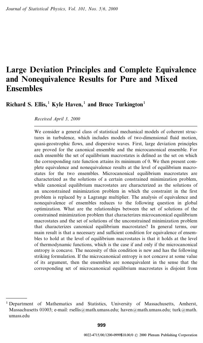 Large Deviation Principles and Complete Equivalence and Nonequivalence Results for Pure and Mixed Ensembles by Unknown